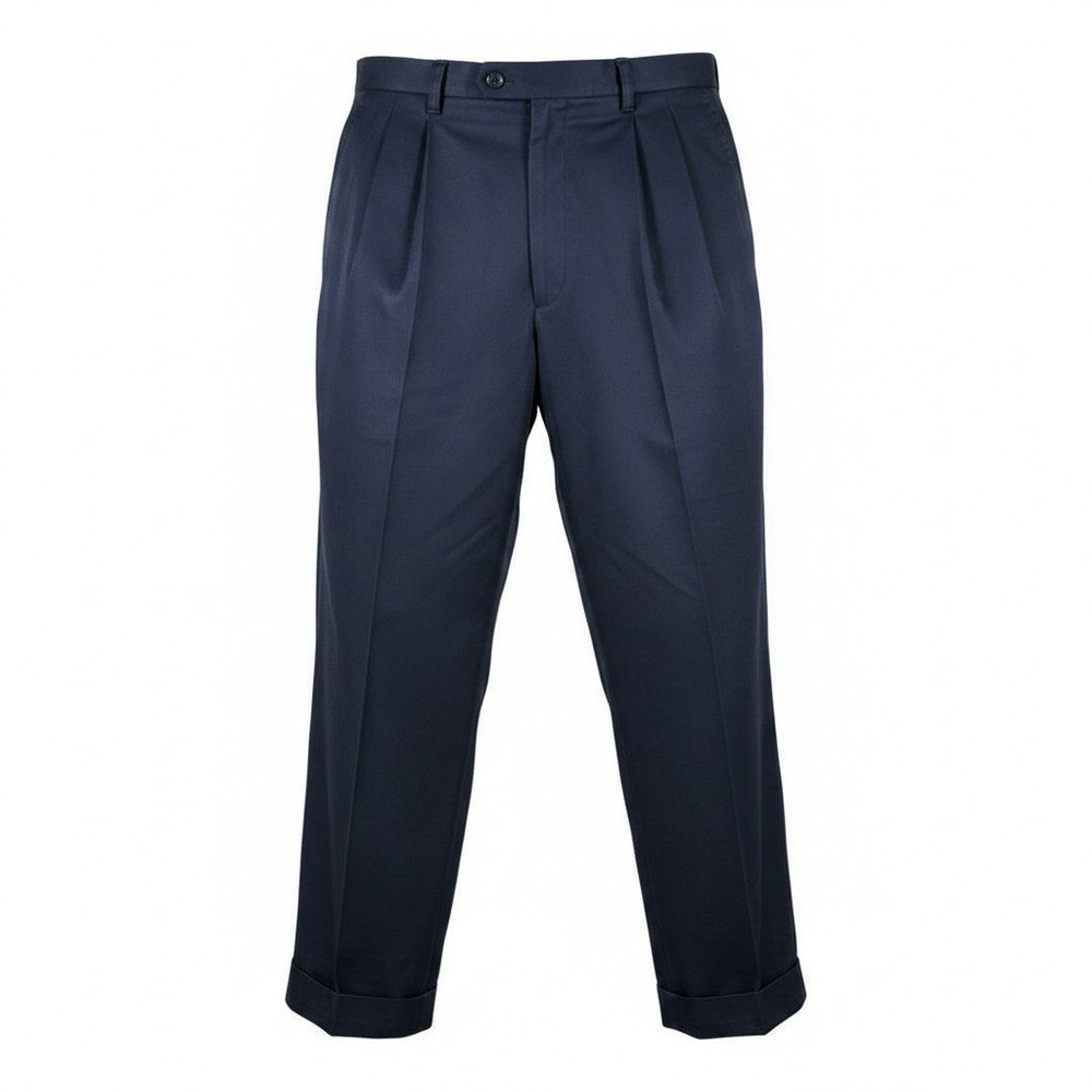 Savane Men's Navy Blue Pleated Dress Pants Cuffed 44x30 Polyester Trousers
